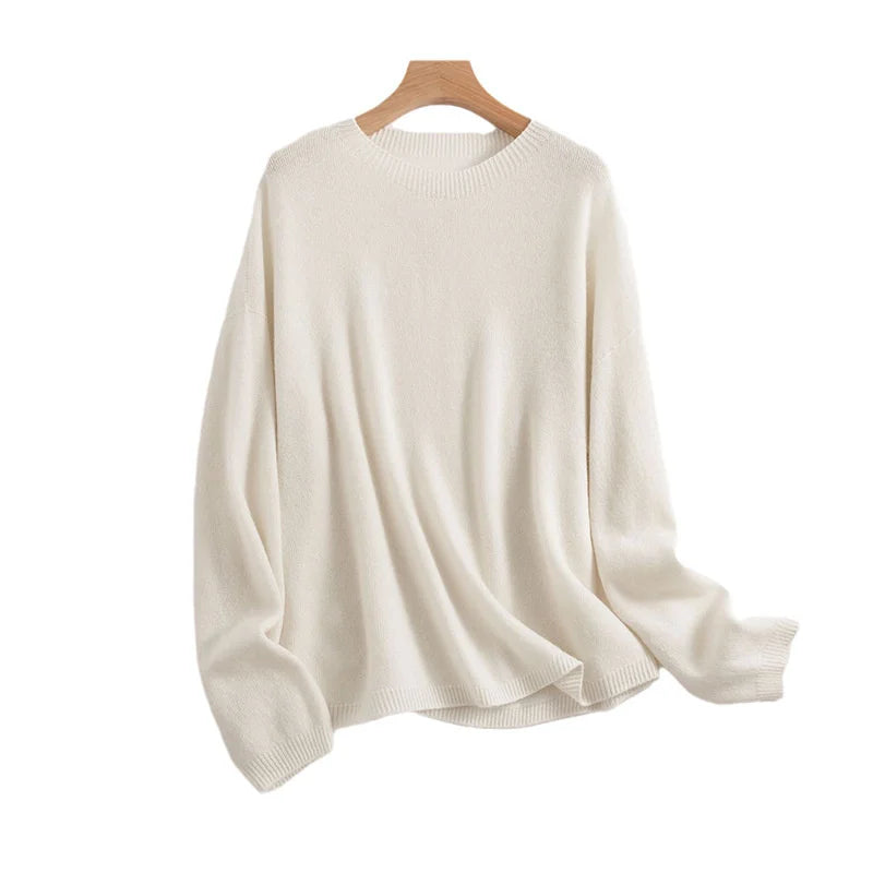 Autumn Winter 100% Pure Wool Seamless Sweater Women Round Neck Loose Soft Basic Knitted Pullovers