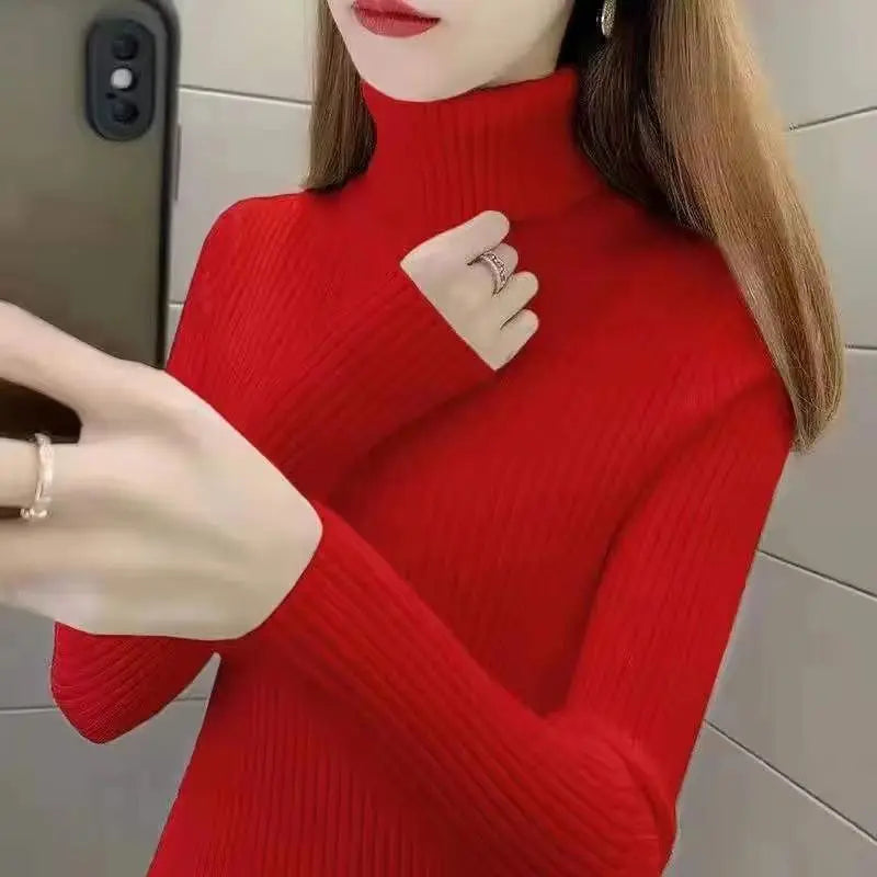 Turtleneck Pullover Sweater Jacket Women's Interior Autumn Winter 2023 NewThicke Slim Long Sleeve Knitted Bottoming Shirt Tops