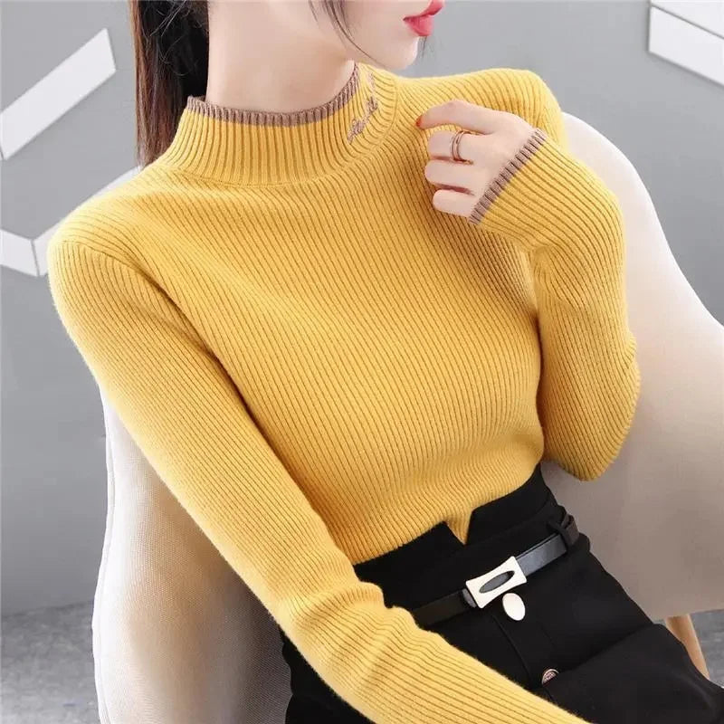 Turtleneck Sweater 2023 Autumn Winter Women Sweater Long Sleeve Fashion Korean Knit Pullovers Bottoming Shirt Casual Tops