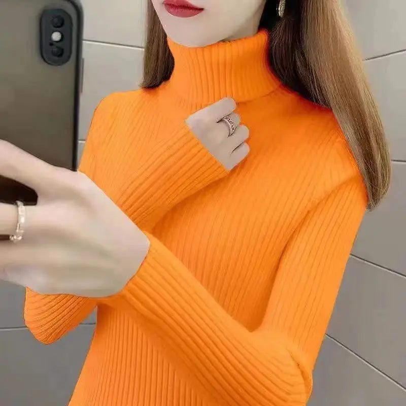 Turtleneck Pullover Sweater Jacket Women's Interior Autumn Winter 2023 NewThicke Slim Long Sleeve Knitted Bottoming Shirt Tops