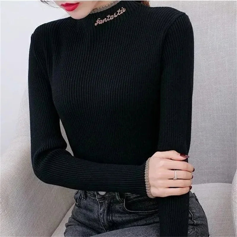 Turtleneck Sweater 2023 Autumn Winter Women Sweater Long Sleeve Fashion Korean Knit Pullovers Bottoming Shirt Casual Tops