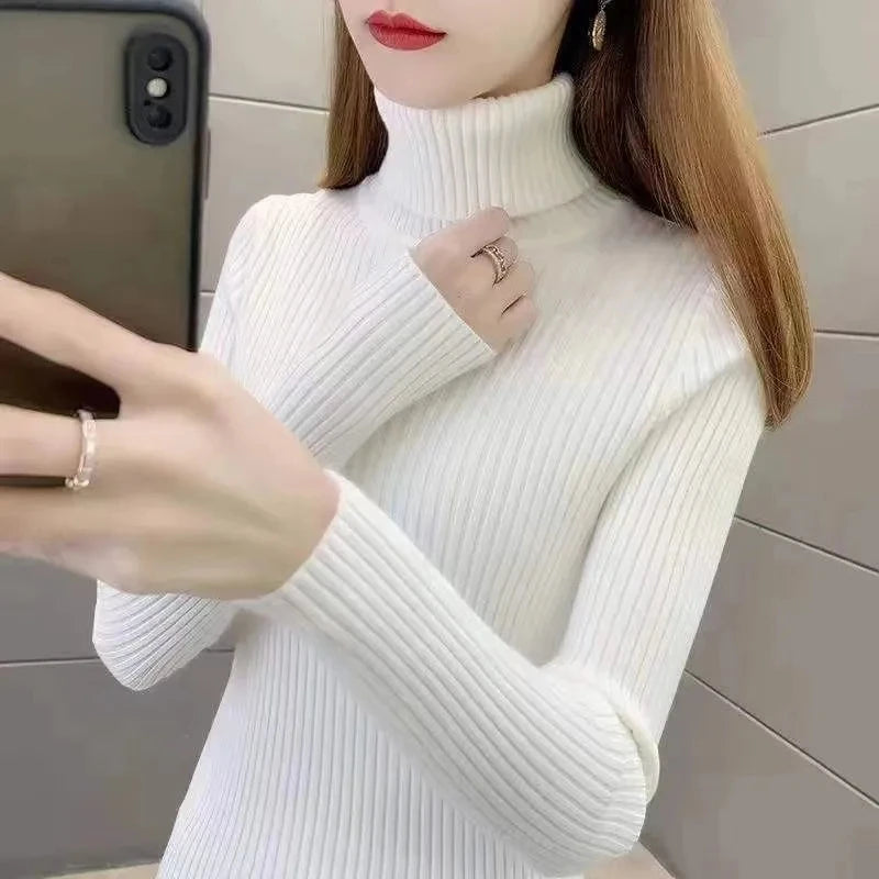 Turtleneck Pullover Sweater Jacket Women's Interior Autumn Winter 2023 NewThicke Slim Long Sleeve Knitted Bottoming Shirt Tops